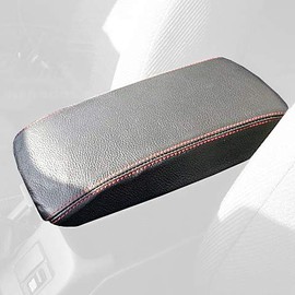 RedlineGoods armrest Cover - Extended Compatible with Subaru Impreza 2001-04. Tailor Made - not Universal. Genuine top-Grade Italian Black Perforated Leather with Silver Thread
