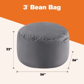 SMUG Bean Bag Chair Oversized Round Comfy Sofa Foam Filled Couch with Removable Cover - Dark Gray, 48 in