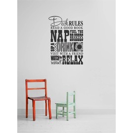 Decal – Vinyl Wall Sticker : deck rules read a good book nap feel the breezes sip a cool drink visit with a friend watch the sunset rela Inches X Quote Home Living Room Bedroom Decor - 22 Colors Available Size: 15 Inches X 30 Inches