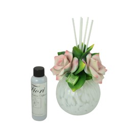 Ceramic Oil Diffuser and Oil Set with 3 Porcelain Capodimonte Roses on Top Includes a 4oz Bottle of Aromamatic Home Fragrance Oil in Pink and Midnight Rose Scent