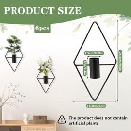 6Pcs Diamond Shape Hanging Wall Planters, Modern Geometric Wall Decor Metal Hanging Vase, Plant Hanging Wall Decor for Home Living Room Bathroom（Not Included Plants） (Black)