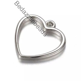 Bedazzlinbeads 6 Silver Plastic Acrylic 3/4 inch Open Heart Dangle Charms with Shiny Metal Look
