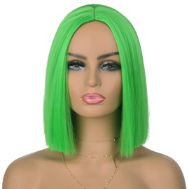 Tereshar Green wig Bob Straight Synthetic Colored Wigs for Women Short Bob Wig Middle Parting Heat Resistant Party Custume Cosplay Fun Wig(12inch) 