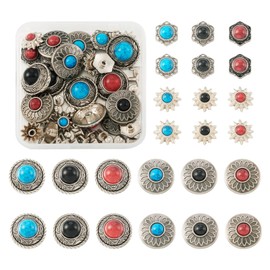 Spritewelry 24 Sets Conchos for Leather Sunflower Decorative Rivets Studs 13-20mm Turquoise Conchos Metal Rapid Rivet Round Castings Screw Back Button Retro Manual Goods Decoration Accessory