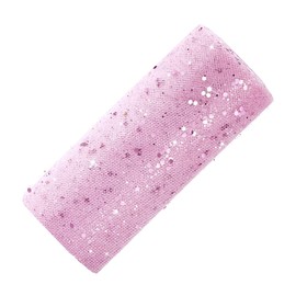 Tulle Fabric Tulle Roll with Small Sequins Glitter Decorative Fabric Tulle Ribbon for Wedding Party Banquet Decoration Craft Wedding Table Decoration Gift Sheet 25 Yards x 15 cm (Light Pink)