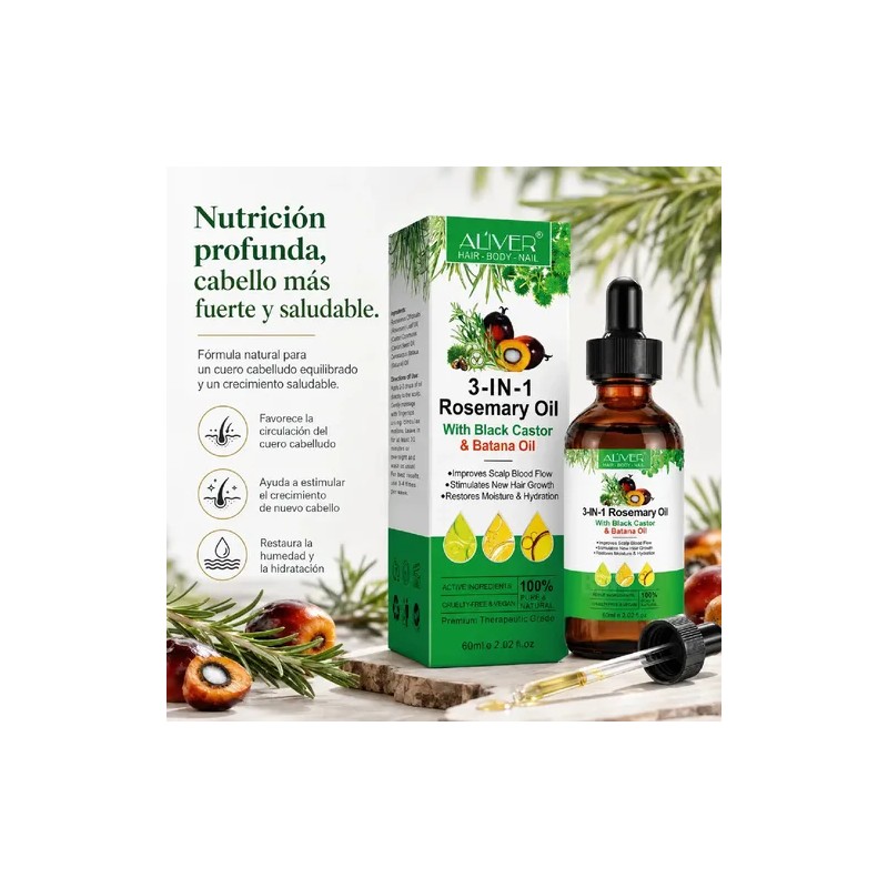 Aceite 3 En 1 Romero Ricino Negro Batana Anticaída Capilar