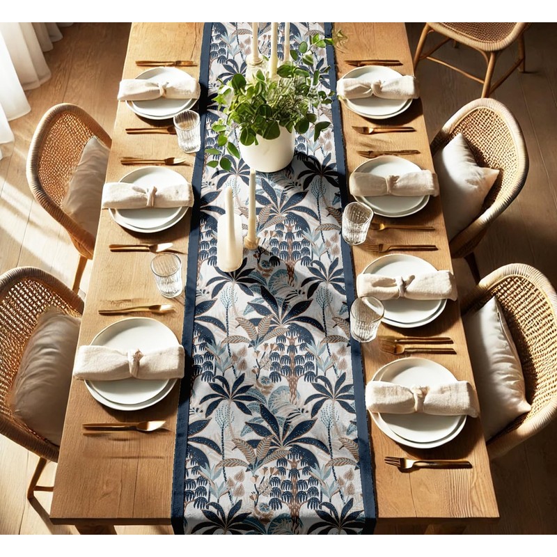 Vargottam Double Layer Cotton Table Runner with Border - Tropical