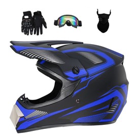 Senhill Motocross Helmet Dirt Bike Helmet Motorcycle Full Face Helmet with Gloves Goggles Mask for Unisex Adult Youth DOT/FMVSS 218 Approved (Medium, Blue)