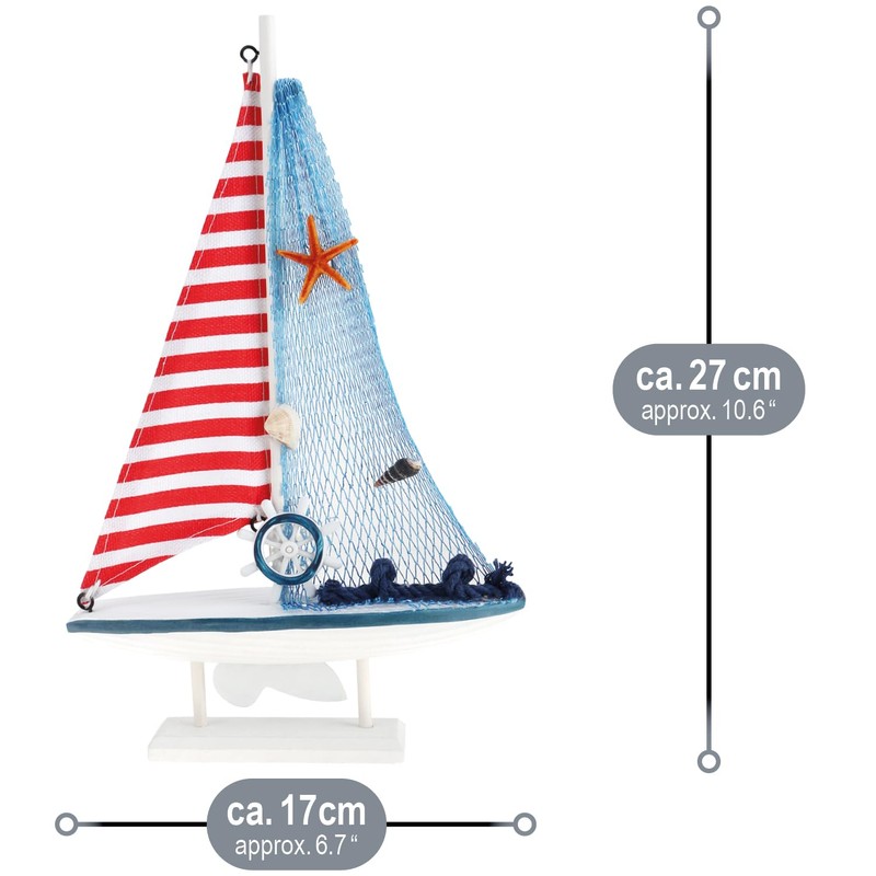 com-four® 2-Piece Maritime Decoration Set - Decorative Wooden Sailing Ship