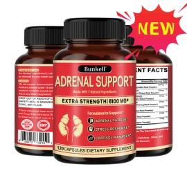 Bunkell Adrenal Support Supplement - Supports Healthy Adrenal Function 120 Capsules