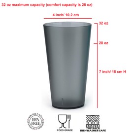 ZAINCA 32-ounce Plastic Tumblers, Acrylic Larger Drinking Glasses, set of 8 Grey Reusable Plastic Cups, Stackable, BPA-Free, Shatter-Proof, Dishwasher-Safe
