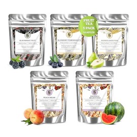 Nelson's Tea Fruit Tea Loose Leaf Sampler Pack - Blackberry Fruit, Blueberry Pomegranate, Bourbon Ginger Pear, Peach Dream, & Pineapple Melon Punch (Sample Sizes)