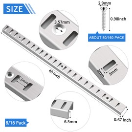 Sel Natural 16 Pcs 40 Inch Shelf Pilaster Tracks and 48 Pcs Shelf Clips Adjustable Metal Rail Mortise Mount Pilaster Strip Standard for Bookcases Cabinet Closet Shelving System (16, Silver)