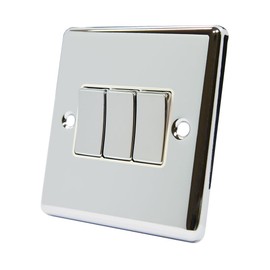 AET CPC3GSWIWC Polished Chrome Classical White Insert Metal Rocker Switch-10 Amp Triple 3 Gang 2 Way Light Switch