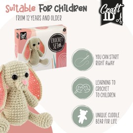 Craft ID Crochet Sets for Beginners | Amigurumi Set | Rabbit | Starter Crochet Pack | Crochet Hook Set Children and Adults | Crochet Packages Cuddly Toys | Crochet Set Animals