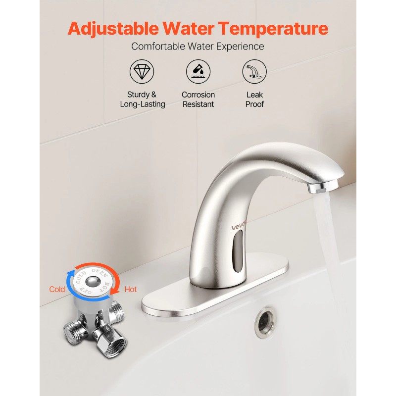 VEVOR Touchless Bathroom Sink Faucet Automatic Motion Sensor 9/16 Brushed