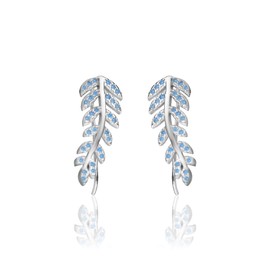 Leaf-Shaped Blue Topaz Climber Earrings in 925 Sterling Silver by Tela Jewelry | 1-Inch Ear Crawler | Natural Gemstone for Clarity and Good Fortune