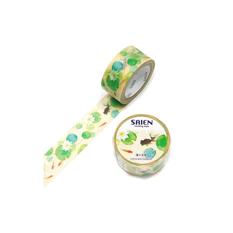 Kamiiso Sangsho UR-4047 SAIEN Masking Tape Lotus and Goldfish 0.8