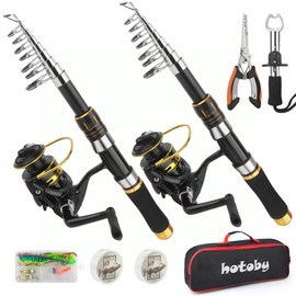 Fishing Pole Combo Set, 2PACK 6.89ft Fishing Rod and Reel Combo, Carbon Fiber Telescopic Fishing Rod Kit with Spinning Reel, Fishing Pliers, Lip Gripper, Line, Lures, Carrier Bag for Beginner Angler