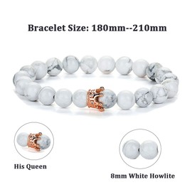 SEVENSTONE 2PCS Crown Couples Bracelet Men Women King&Queen Bracelet Adjustable 12MM Beads