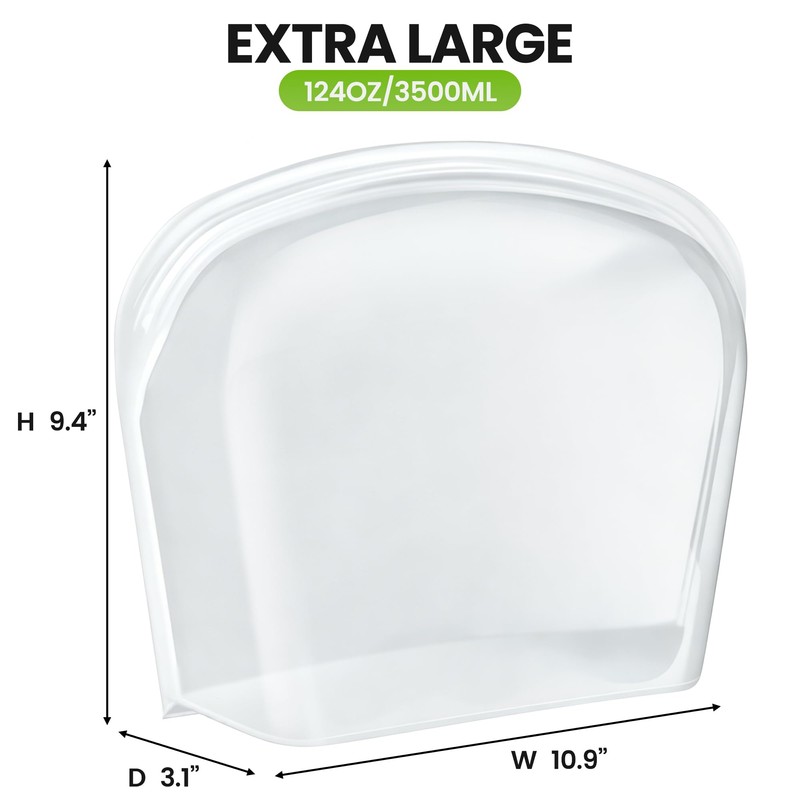 HE-SANQI Reusable Silicone Food Storage Bag, Extra Large 124oz/3500ml Stand
