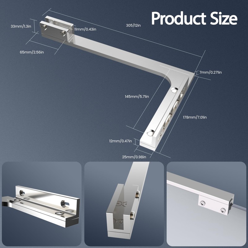 AatrixQuayn Shower Glass Support Bar, Both Sides Available, Frameless Bathroom