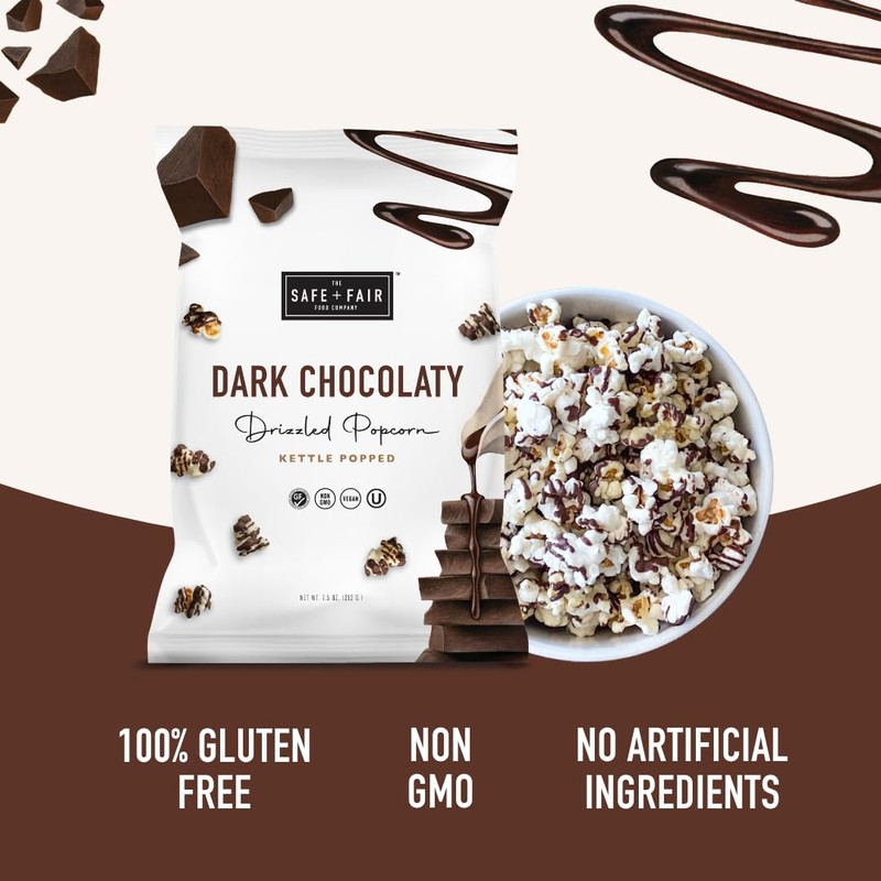 Safe + Fair Kettle Popped Gourmet Popcorn, Vegan Dark Chocolaty