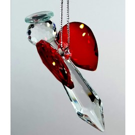 Rainbow crystal Aquamarine Guardian Angel Crystal Suncatcher, Hand Made 2.83 inch Long, Window, Flower, Car, Home Decor, Chakra Crystal Ornament, Rainbow Maker, Protection Angel… (63Aquamarine… (MEDIUM, Red)