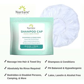 No Water Rinse Free Shampoo Cap by Nurture | Microwavable Washing & Conditioning Shower Caps to Wash Hair w/o Bath | Waterless Bathing | Disposable & Hypoallergenic for Adults, Bedridden & Elderly