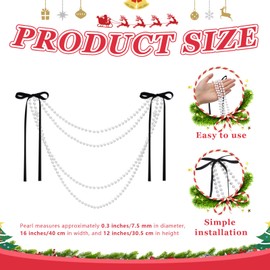 Bucherry 6 Pack Christmas Staircase Decoration Christmas Pearl Bow Staircase Garland Decor Satin Ribbon Bows with Pearl Beaded String Garland for Xmas Stairway Holiday Party Festival Decoration