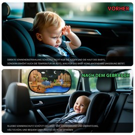 Rluobo Baby Car Sun Protection with UV Protection, 51 x 31 cm, Pack of 2 Sun Protection for Car with 8 Suction Cups, Shade, Car Window, Side Window, Animal Motif (Night Active Animals)