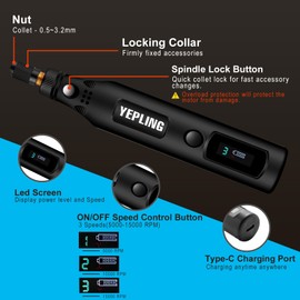 YEPLING Cordless Rotary Tool, 3.7V Li-Ion 3 Speed Electric DIY Mini Polisher Kit with LED Screen, 72 Pieces Accessories USB Cordless Multi-Tool, Great for Light Small DIY Work