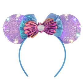 Aiosy Light Up Mouse Ears Headband Pink Bow Headband Luminous Seashell Hairbands Birthday Hair Accessories for Women