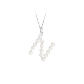 Tuscany Silver Women's Sterling Silver 2.5mm Fresh Water Pearls Initial N Pendant on Sterling Silver Curb Chain 46cm/18"