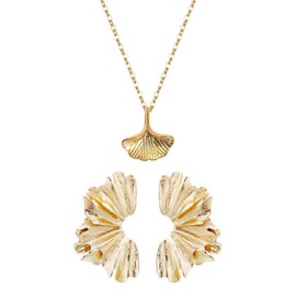 EPCDBBRT 1 Pair of Flower Fan-Shaped Earrings, 1 Ginkgo Necklace, High-End and Elegant Design, Light, Adding Elegance, Suitable for Various Occasions, Suitable for Women and Girls