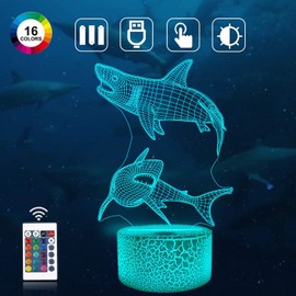 CooPark Shark 3D Night Light, Illusions Lamp with Remote Control 16 Colors Changing Table Desk Decor Lamp Bedroom Children Room Decorative Best Festival Birthday Gifts for Toddlers Boys Child