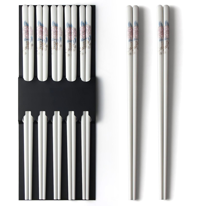 IQCWOOD 5 Pairs Ceramic Chopsticks, Bone China Chinese Reusable Chopsticks