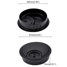 2 Pack Desk Grommet Kit Zinc Alloy Computer Desktop Grommets Wire Organizers Table Cable Cord Round Hole Cover for Home and Office (Ø60mm（2-3/8 Inch）, Flat Black)