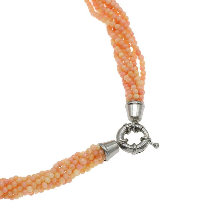 Treasure Bay Modern Twist Multi-strand Natural Coral Necklace, Choker For