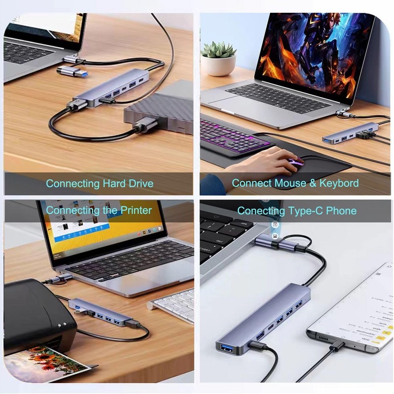 Aluminum 7 in 1 USB C Hub with USB 3.0,