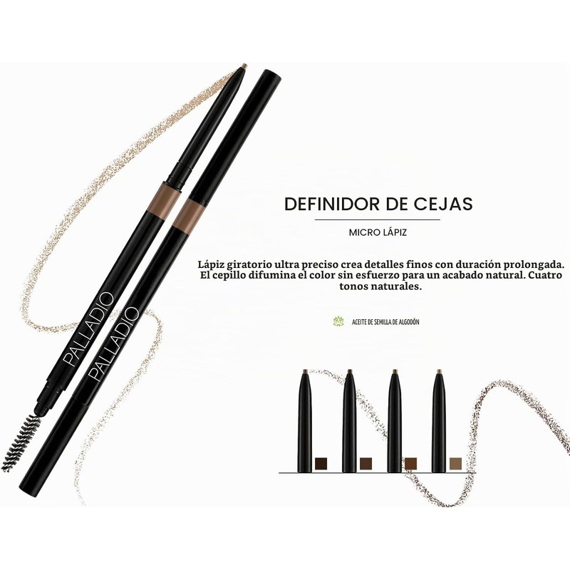 Lápiz Definidor de Cejas Palladio Retráctil Ultra Preciso, Ash Brown