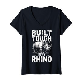 Womens Rhino Build Tough Like A Rhino Animal V-Neck T-Shirt