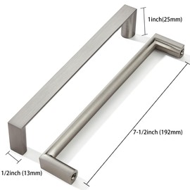 khtumeware 5 Pack 7-1/2 Inch(192mm) Brushed Satin Nickel Square Cabinet Pulls Kitchen Cabinet Handles Cabinet Hardware Drawer Pulls for Dresser Cupboard