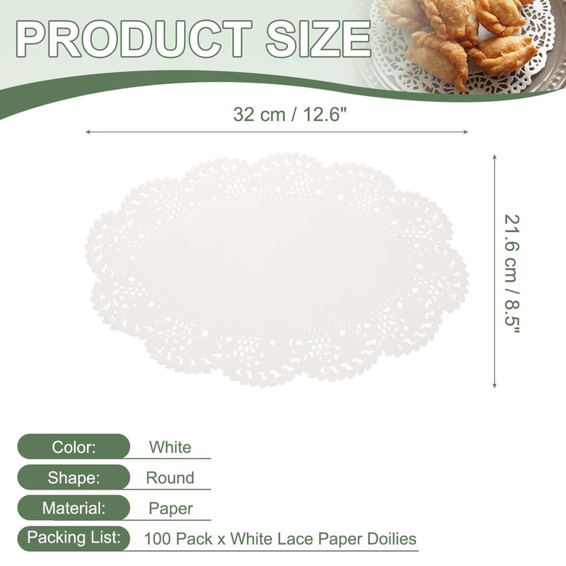 YELARXI Paper Doilies, 12.6 Inch White Lace Doilies Oval Disposable