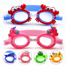 Children's Swimming Goggles: New Pink Fish Cartoon Waterproof Goggles for Boys, Girls, and Babies Anti-1 Smiling Frog [Kids' Swim Goggles in Bag] 5ea