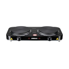 Emerald Double Electric Stove Top Burner – Portable, Lightweight, 1000W Dual Hot Plate – Compact Countertop Cooktop for Travel, Camping, Small Spaces – Black