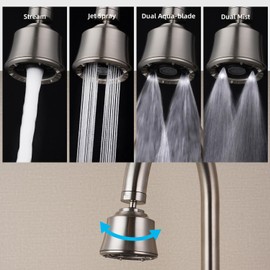 iFealClear Aireador De Grifo De Fregadero, Cabezal Rociador De Grifo Giratorio De Ángulo Grande, Grifo De Fregadero De Cocina De 360 Grados con 4 Modos De Rociado, Adaptador De Rosca Hembra Y Macho