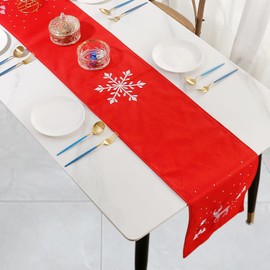 All-Pie Christmas Table Runners Dining Table Decor Elk wind chime snowflake embroidery 180×35 cm Red tablecloth