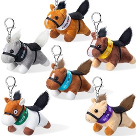 Wiwiqing 6 Piece Kentucky Horse Stuffed Keychain Derby Party Souvenir Run for the Roses Plush Gifts Derby Horse Plush Toy Women Men Derby Party Supplies Horse Lovers