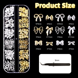 Kinretixia Nagelanhänger mit goldenen und silbernen Schleifen, Nagelkunstdekoration aus Metall, Glitzersteine ​​aus Legierung, Nageledelsteindekoration für Nageldesign-Zubehör